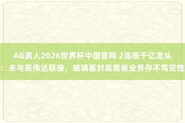AG真人2026世界杯中国官网 2连板千亿龙头:未与英伟达联接,玻璃基封装载板业务存不笃定性