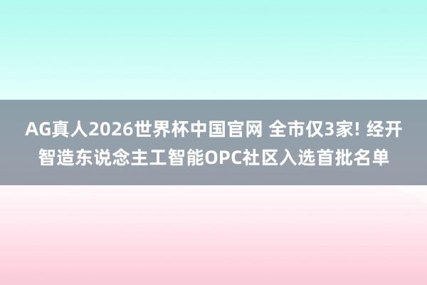 AG真人2026世界杯中国官网 全市仅3家! 经开智造东说念主工智能OPC社区入选首批名单